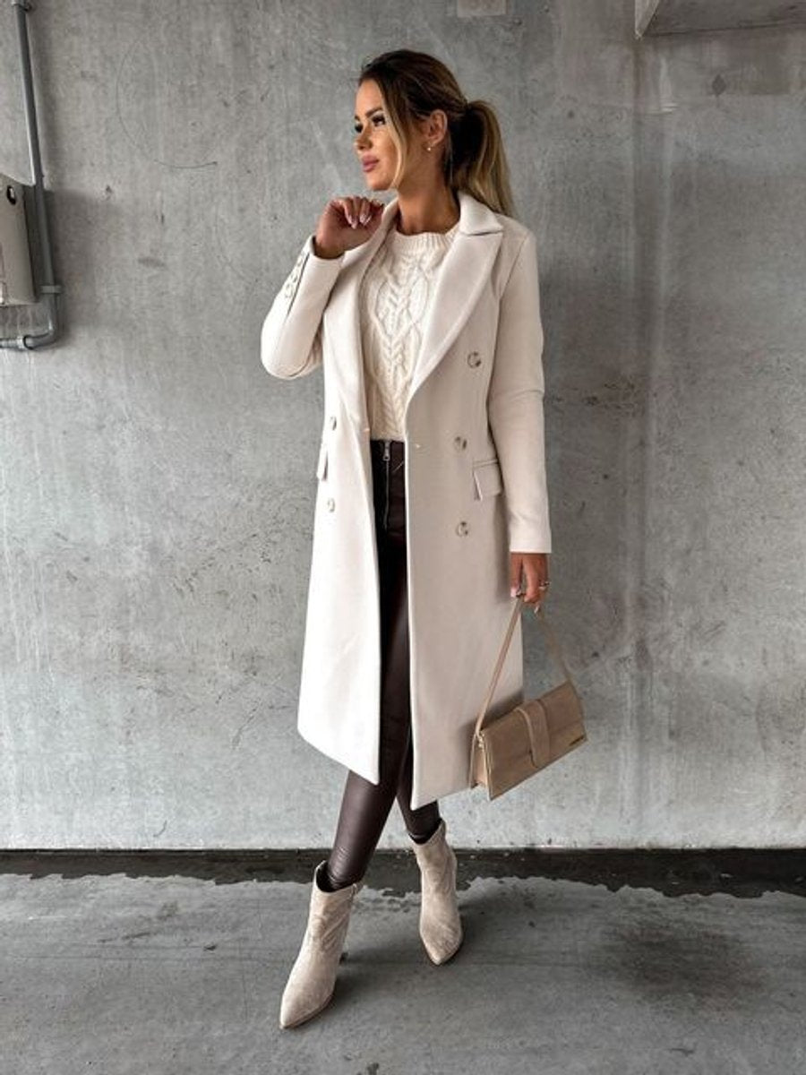 Women's Double-Breasted Longline Coat with Gold Buttons Image
