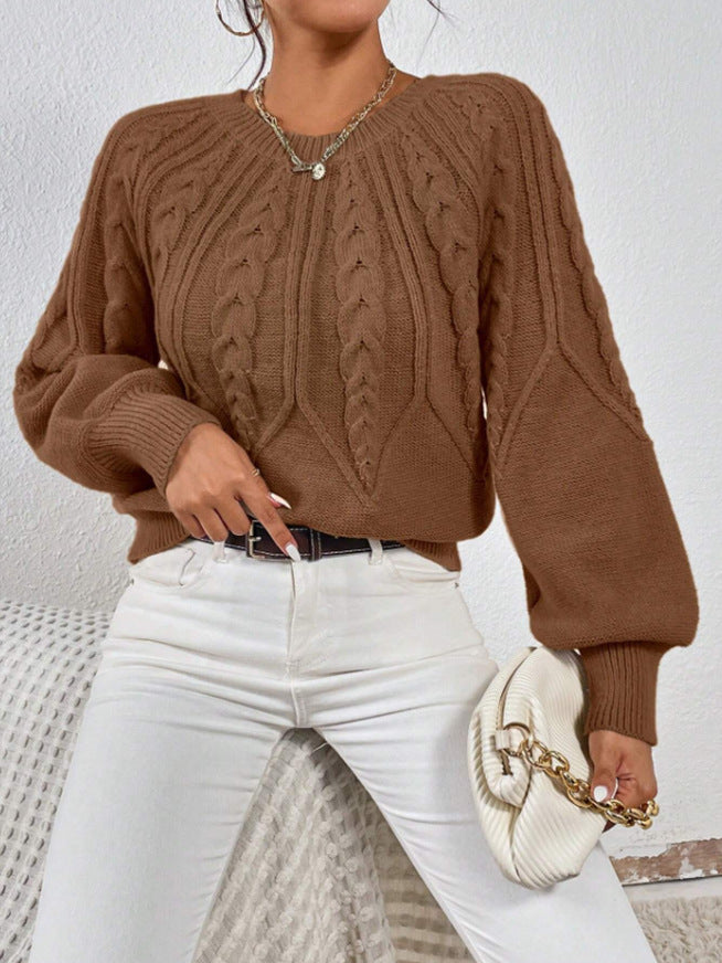 Women's Cable-Knit Cropped Jumper with Ribbed Crew Neck Image