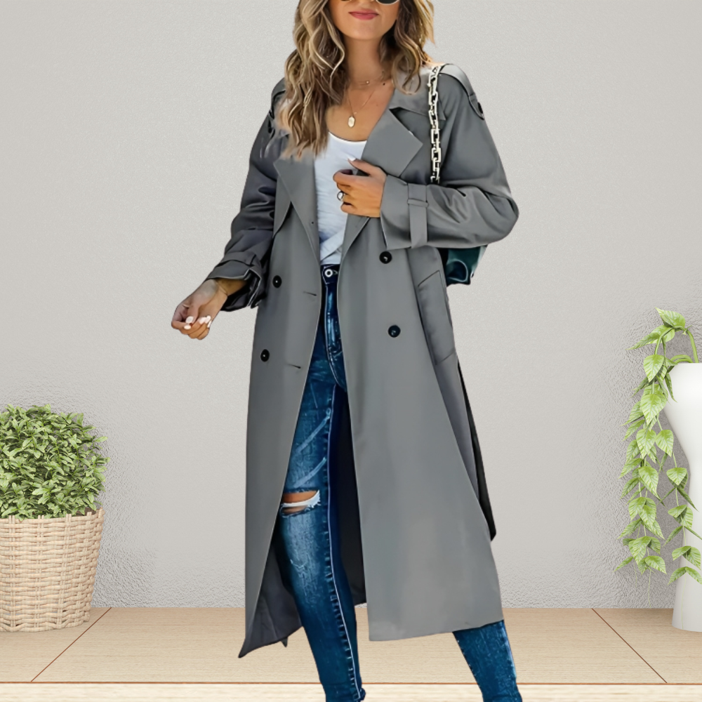 Women's Double-Breasted Trench Coat Mid-Length Regular Fit Image