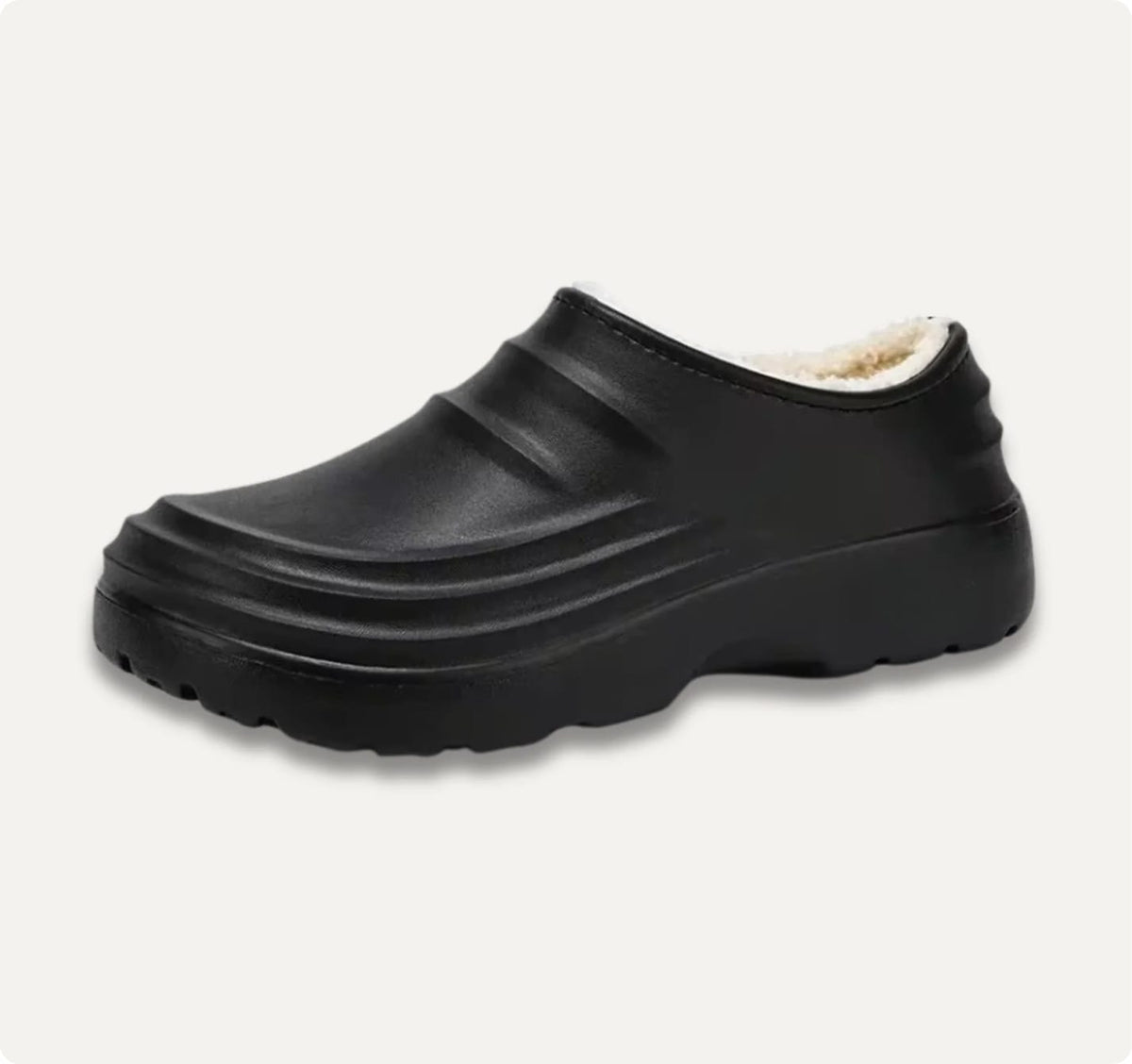 Faux Fur Lined Clogs, Closed Back with Ridged Upper, Black