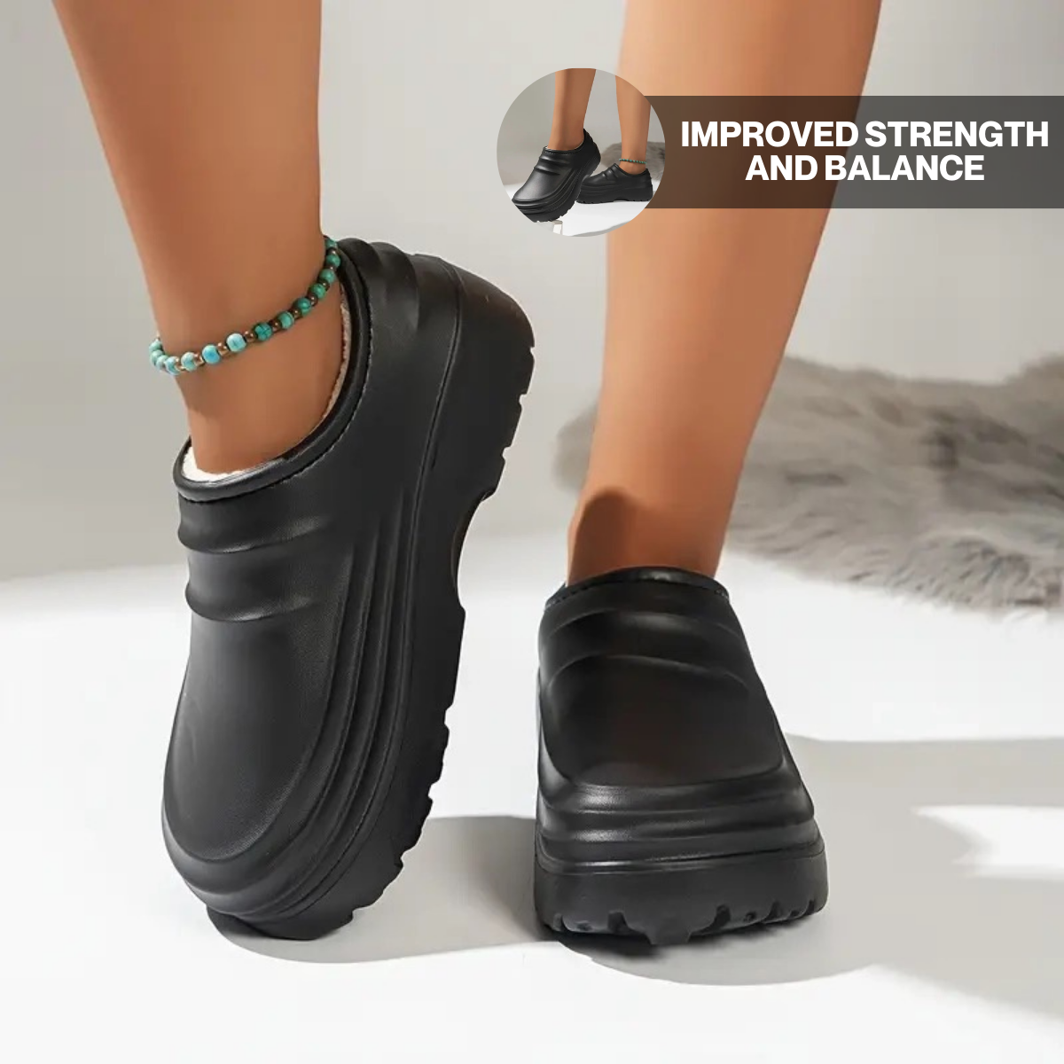 Faux Fur Lined Clogs, Closed Back with Ridged Upper Image