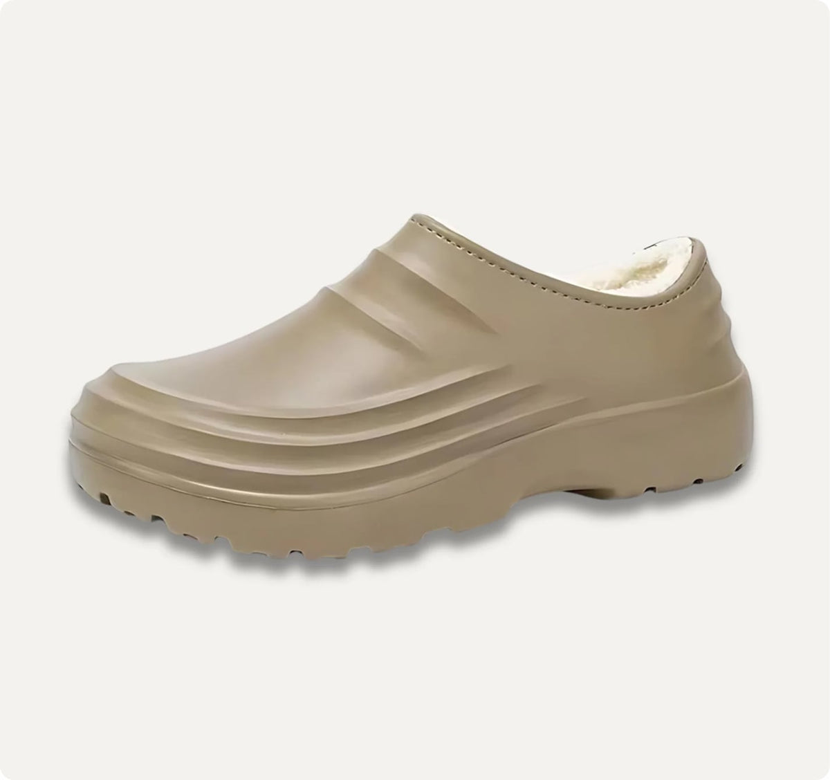 Faux Fur Lined Clogs, Closed Back with Ridged Upper, Beige