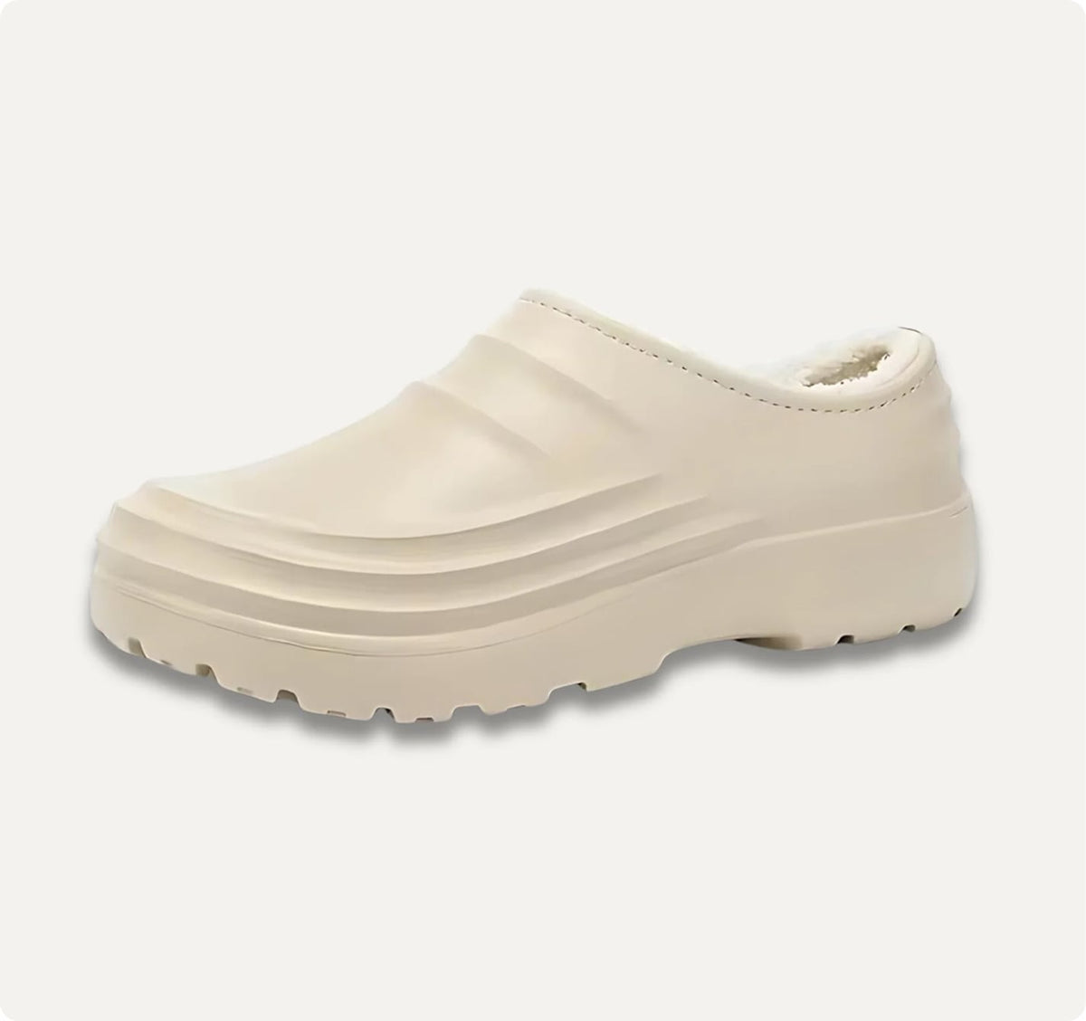 Faux Fur Lined Clogs, Closed Back with Ridged Upper, Cream