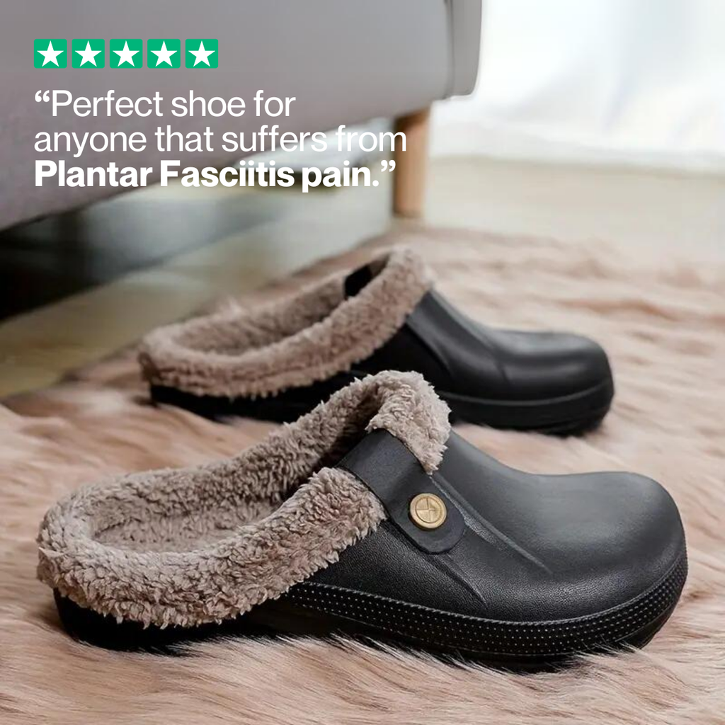 Faux Fur Trim Clog Mules with Button Strap