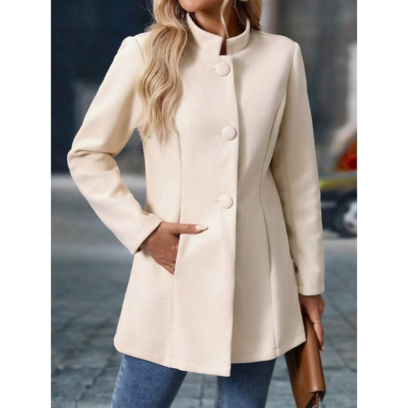 Women's Stand-Collar Tailored Coat with Button Front Image