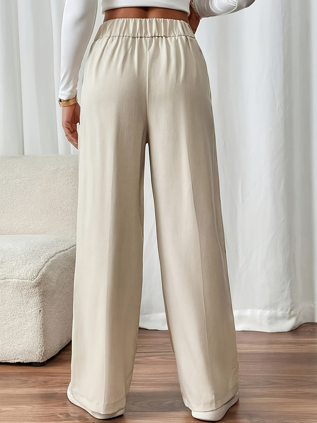 Women's High-Waist Wide-Leg Trousers with Elastic Waist