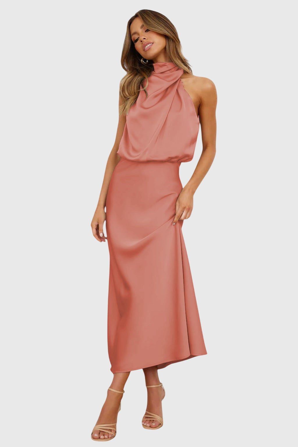 Ava | Glamorous Satin Halter Dress Image