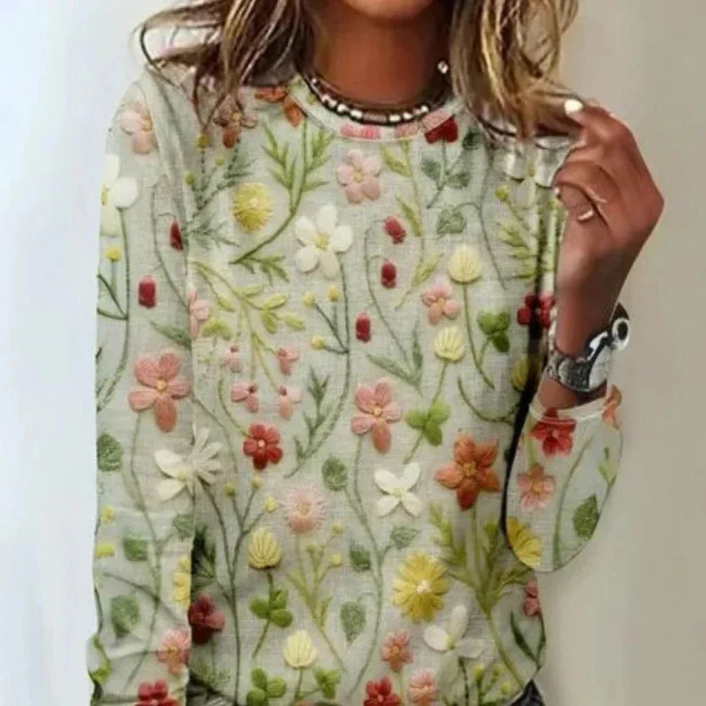 Women's Embroidered Floral Sweatshirt with Crew Neck