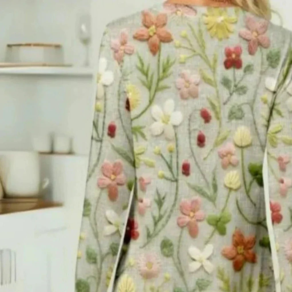 Women's Embroidered Floral Sweatshirt with Crew Neck