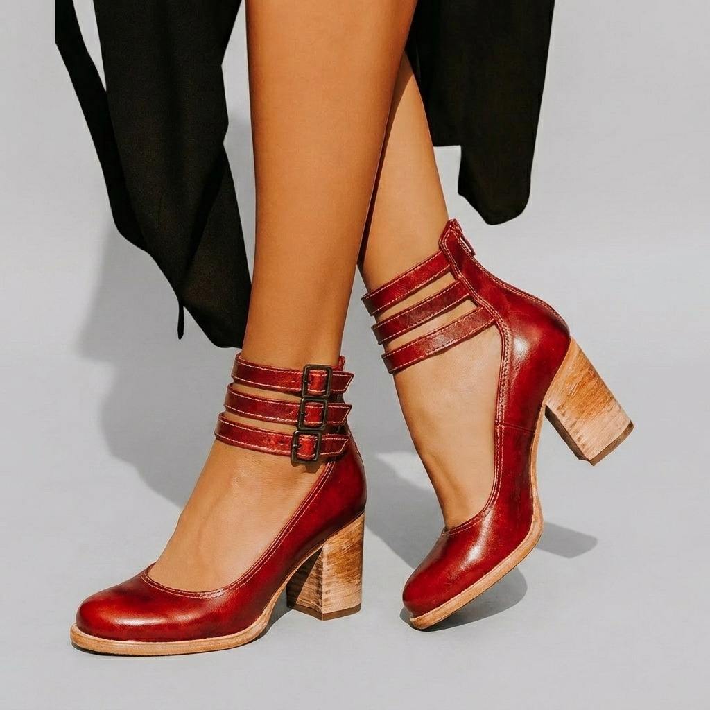 Women's Ankle Strap Block Heel Shoes with Closed Toe