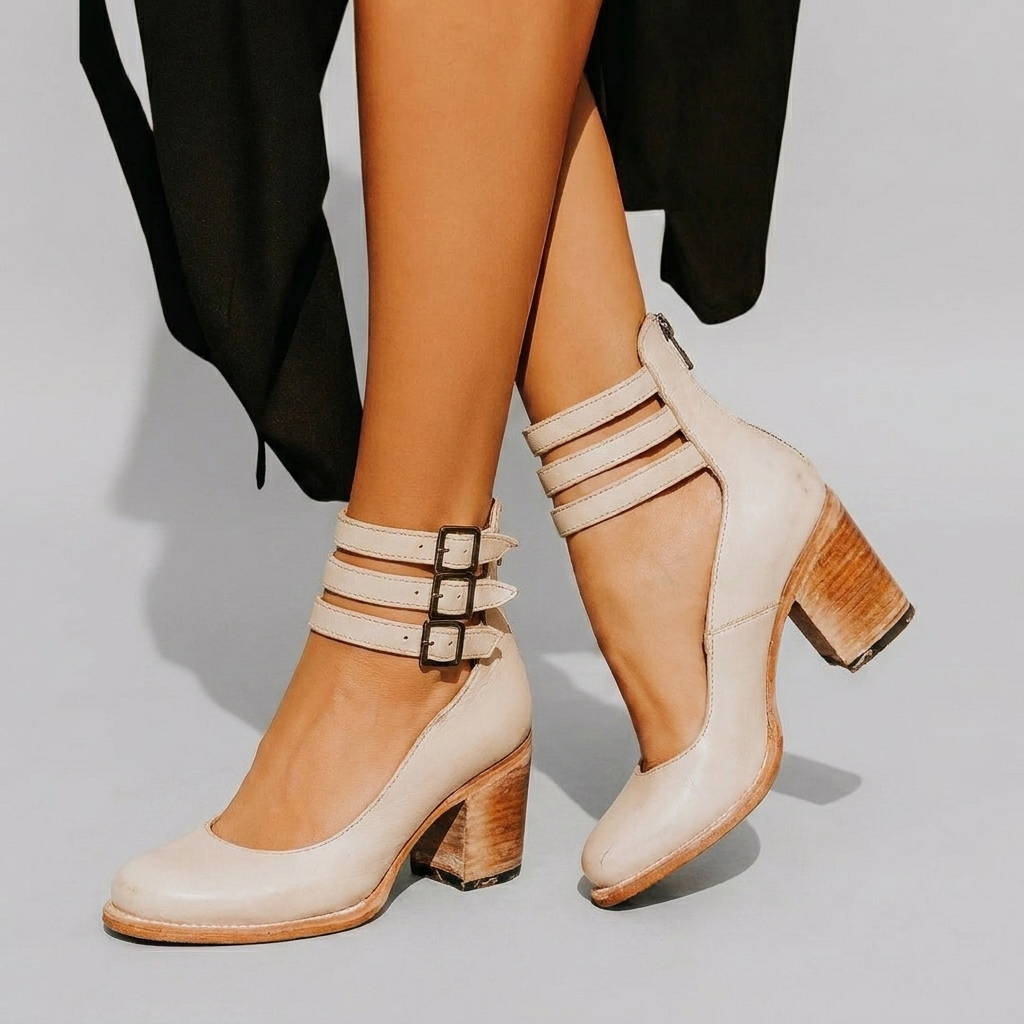 Women's Ankle Strap Block Heel Shoes with Closed Toe