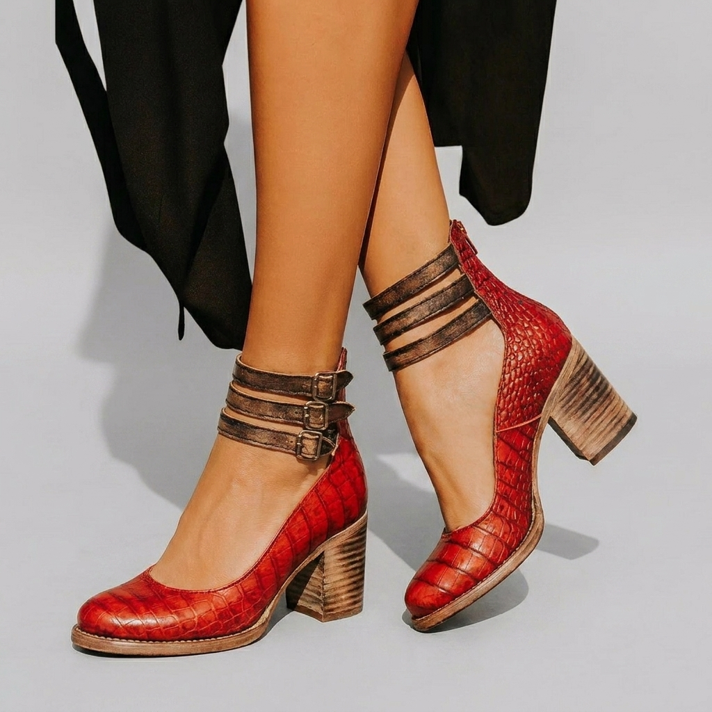 Women's Ankle Strap Block Heel Shoes with Closed Toe