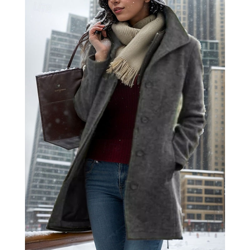 Women's Button-Front Turndown Collar Coat Image