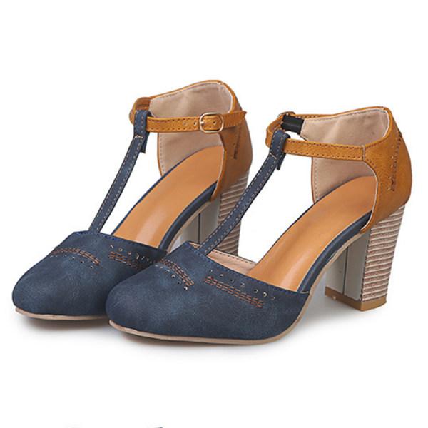 Women's Two-Tone T-Strap Block Heel Shoes