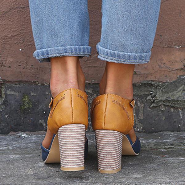 Women's Two-Tone T-Strap Block Heel Shoes