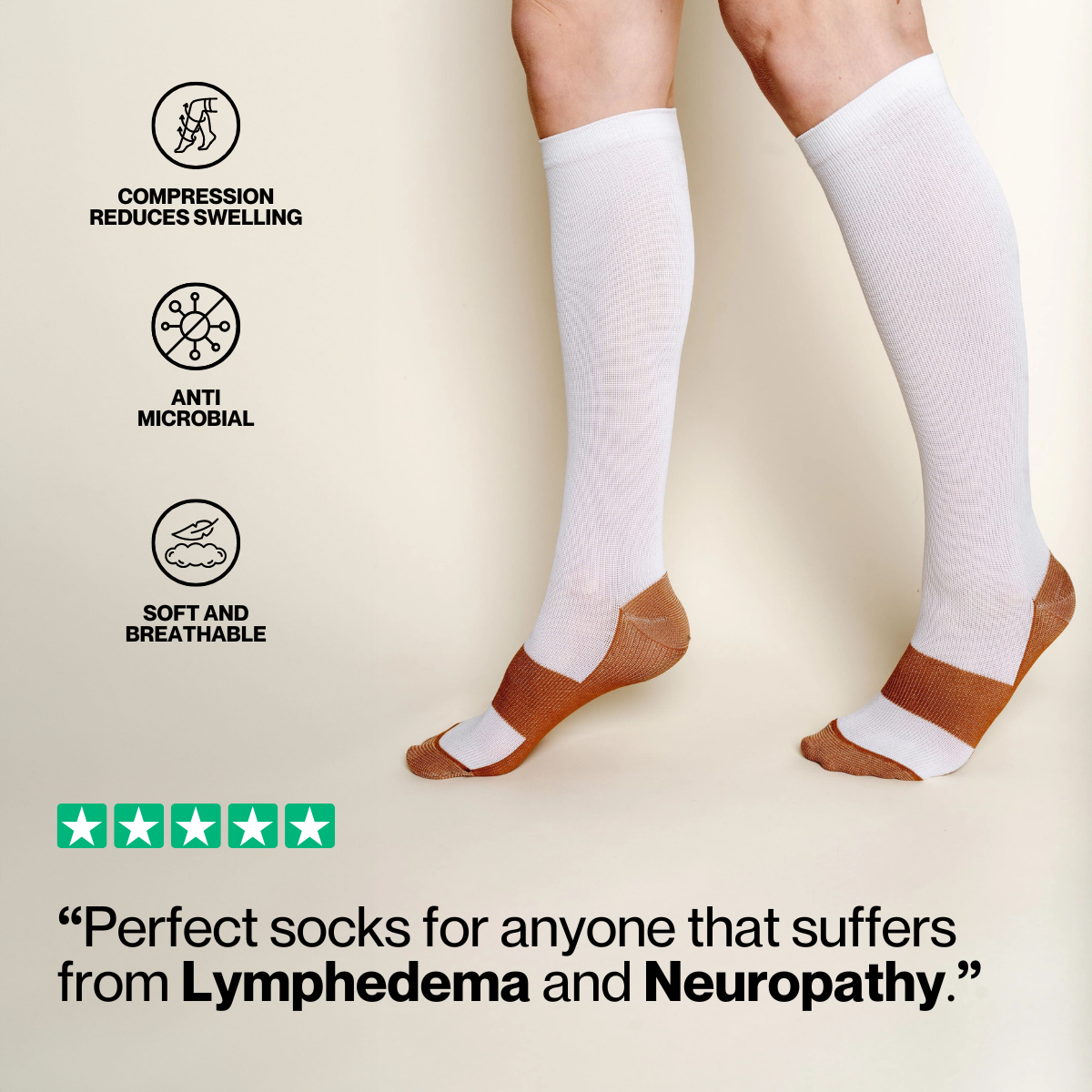 Knee-High Compression Socks, Graduated 15-20 mmHg