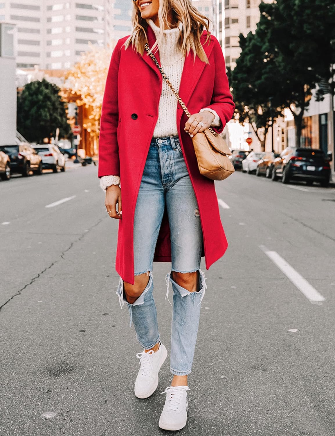 Women's Notch Lapel Longline Coat with Side Pockets Image