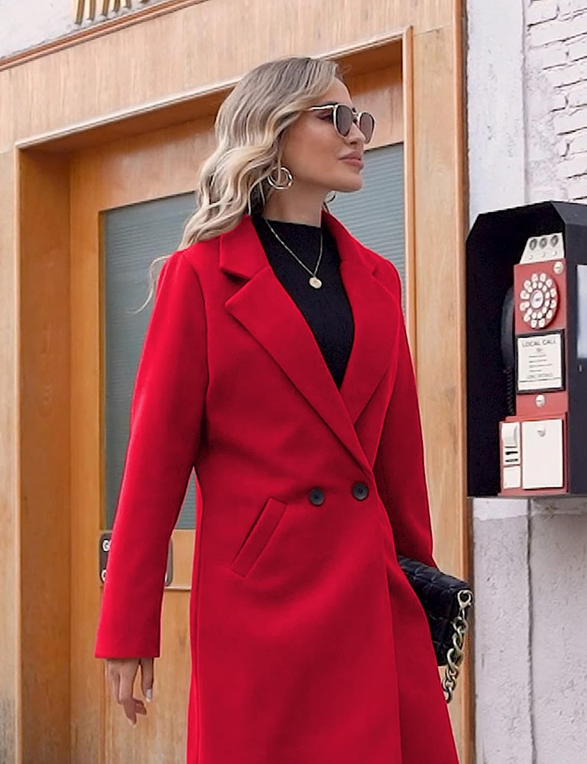 Women's Notch Lapel Longline Coat with Side Pockets Image