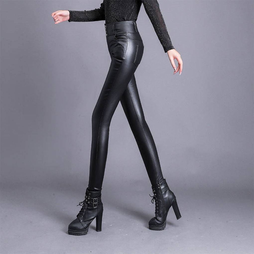 Women's High-Waist Faux Leather Trousers Straight Leg