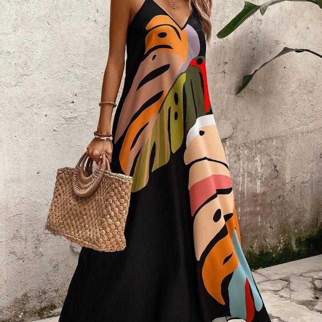 Scarlett | Maxi Dress Tropical Leaf Print V-Neck Sleeveless Image