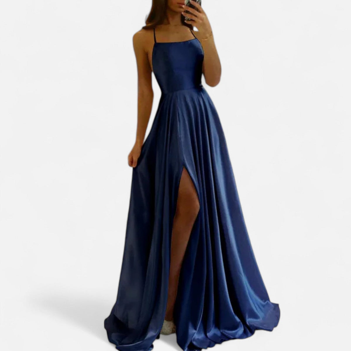 Margaret | Women’s Modern Fit Satin Slit Maxi Dress Image
