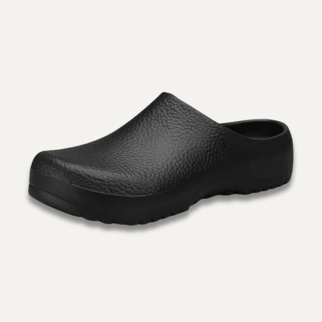 Open Back Clog Mules, Pebble-Textured Work Finish, Black