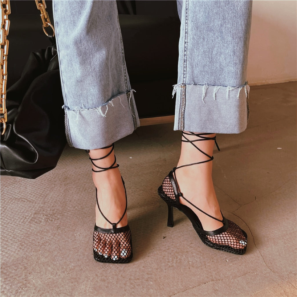 Women's Lace-Up High Heel Sandals with Open Toe