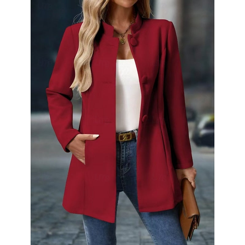 Women's Stand-Collar Tailored Coat with Button Front Image