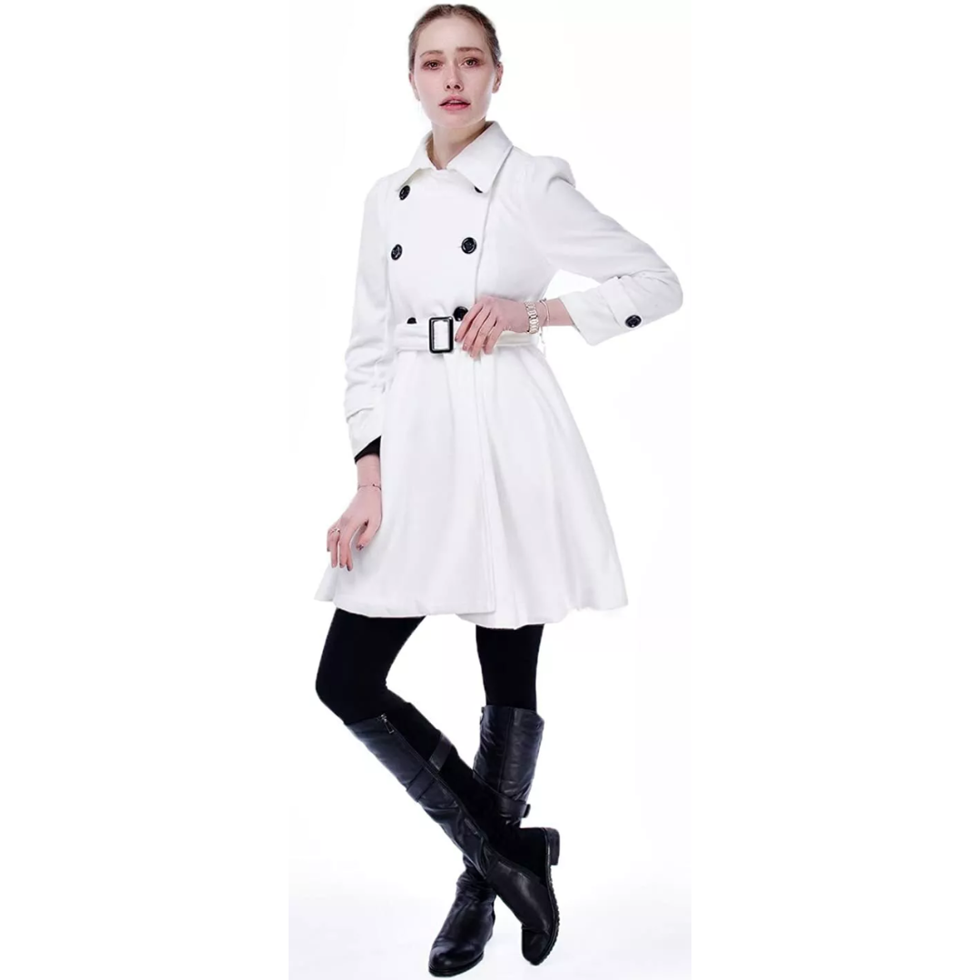 Women's Double-Breasted Belted Coat with Flared Skirt Image
