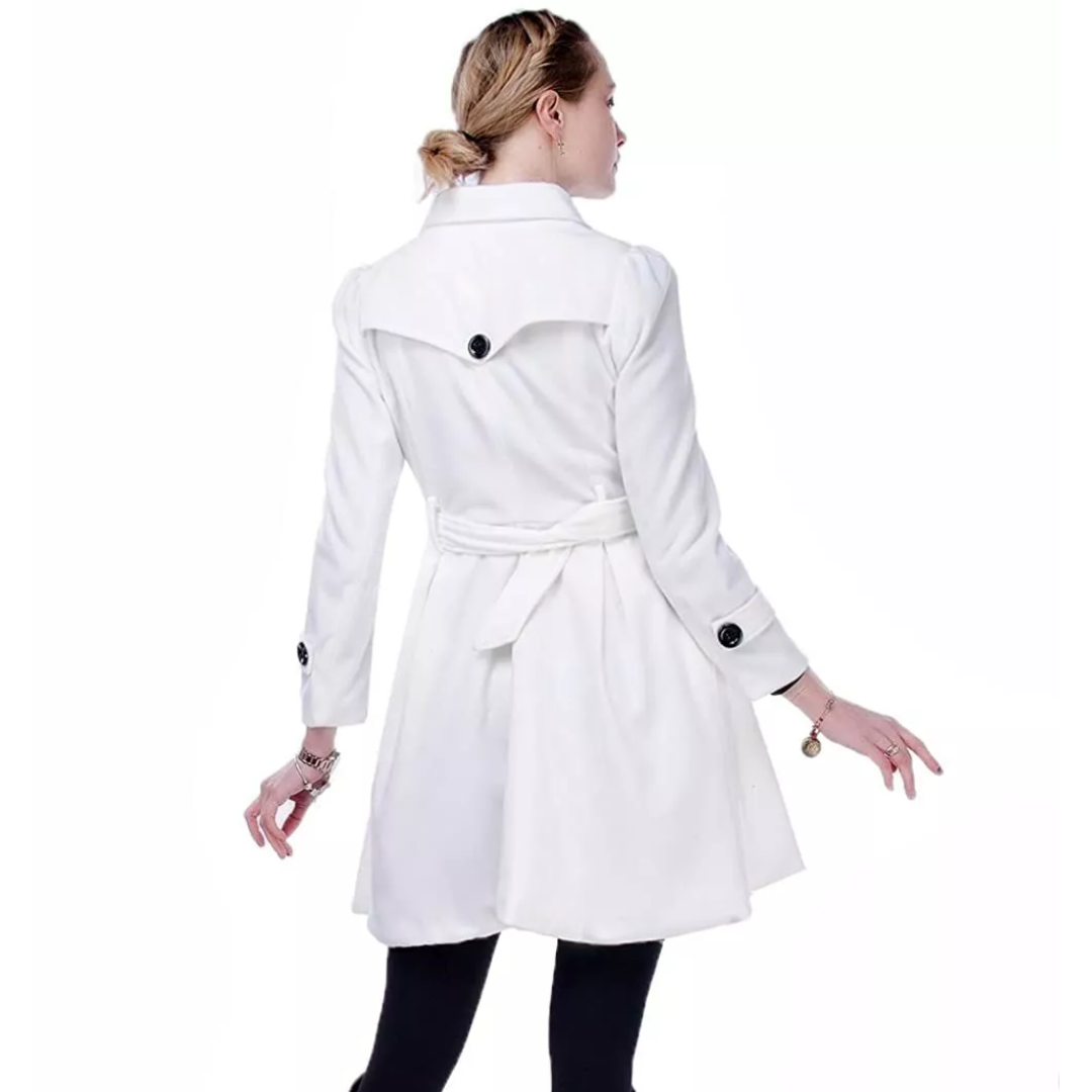 Women's Double-Breasted Belted Coat with Flared Skirt Image