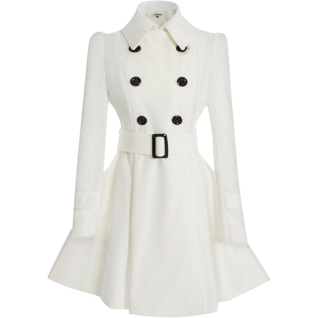 Women's Double-Breasted Belted Coat with Flared Skirt