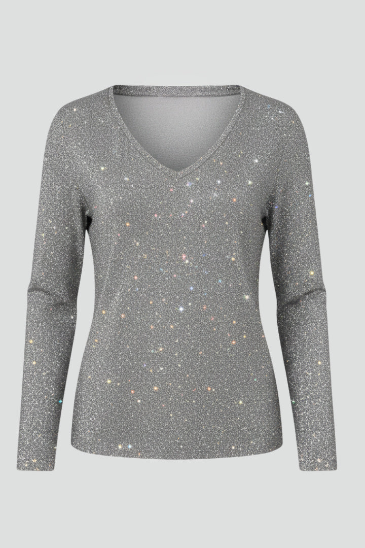 Samantha | Women’s Sequin V-Neck Long Sleeve Jumper