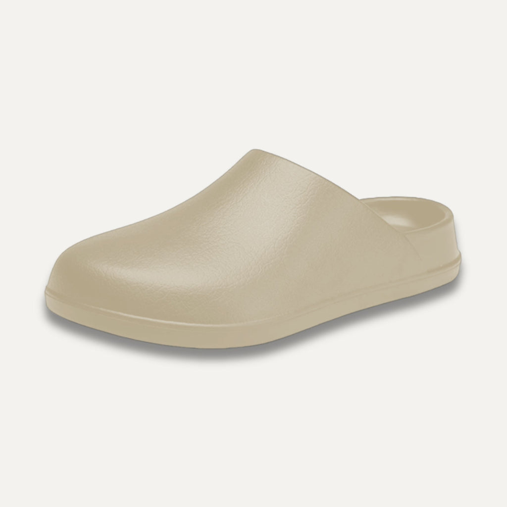 Smooth Slip-On Clog Mules, Minimal Rounded Toe, Beige