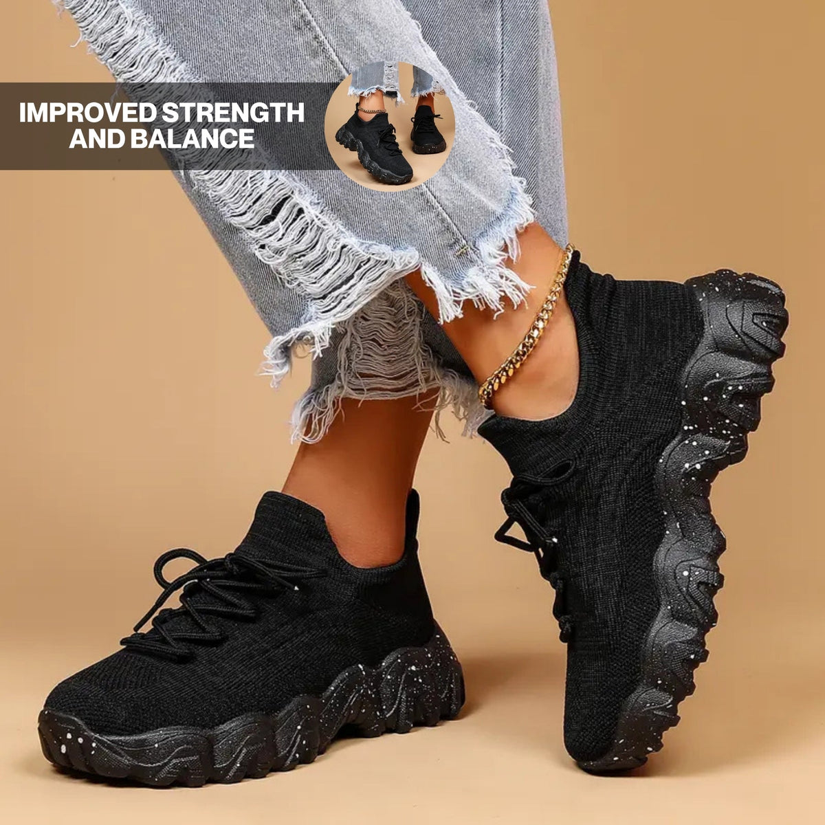 Sock-Knit Walking Trainers with Wide Toe Box Image