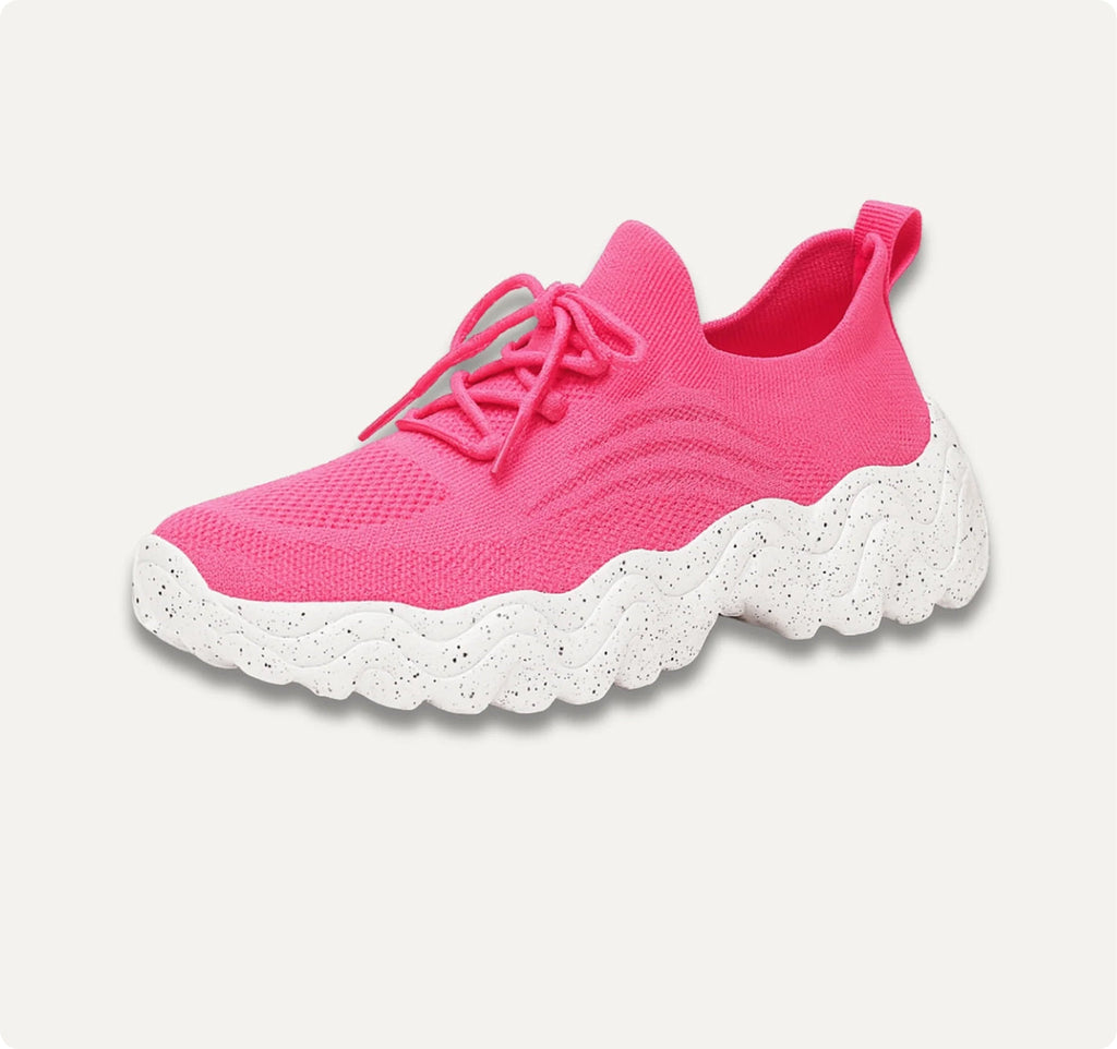 Sock-Knit Walking Trainers with Wide Toe Box, Pink & White
