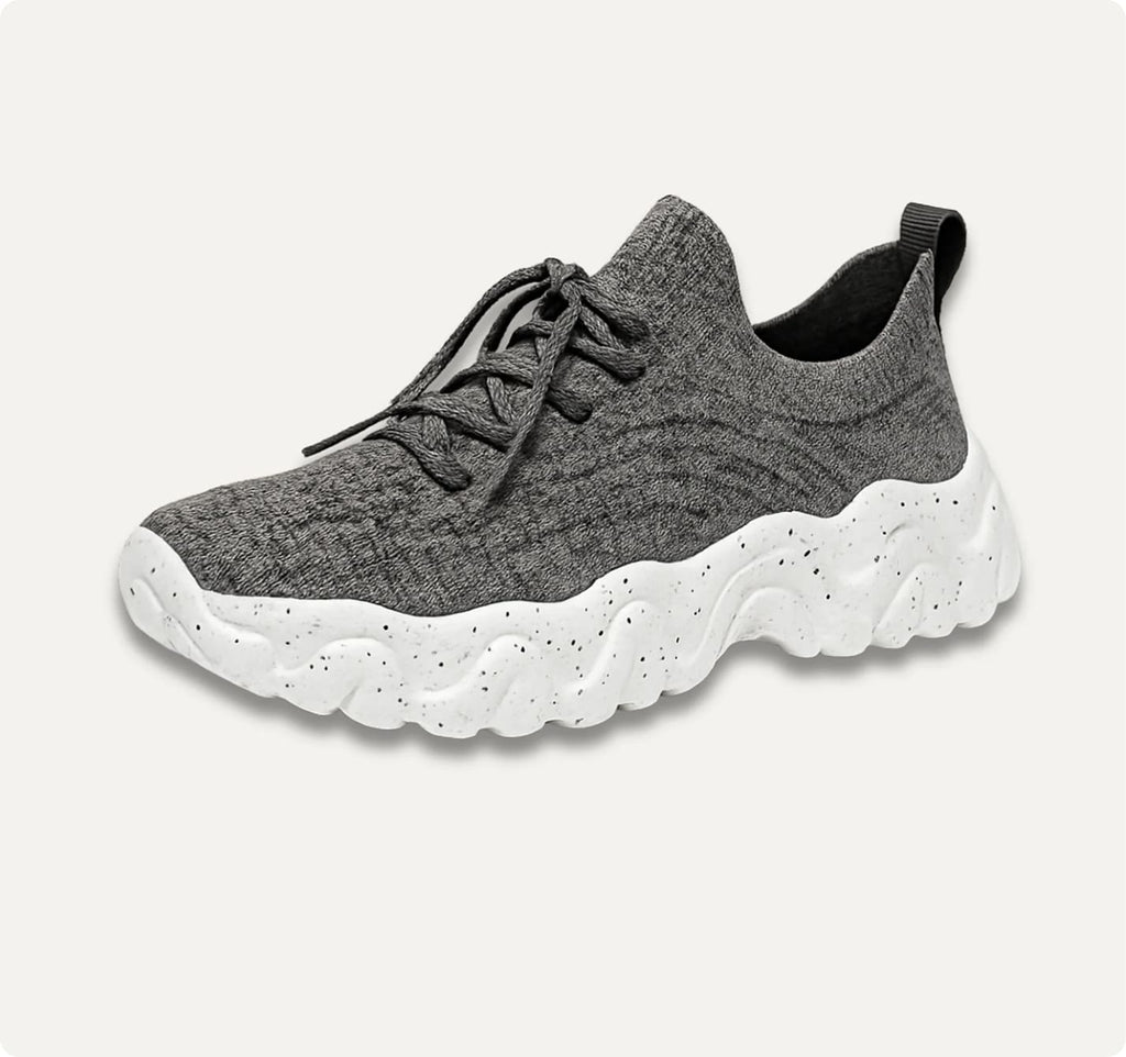 Sock-Knit Walking Trainers with Wide Toe Box, Grey & White