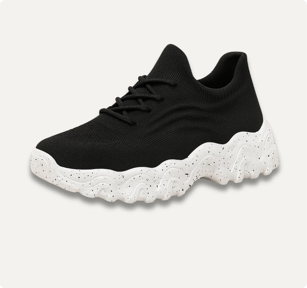 Sock-Knit Walking Trainers with Wide Toe Box, Black & White
