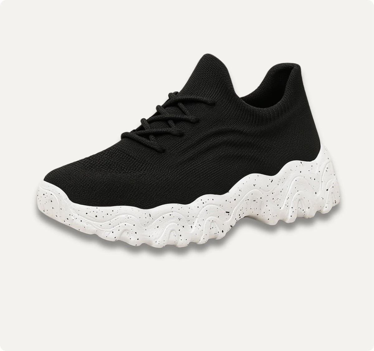 Sock-Knit Walking Trainers with Wide Toe Box, Black & White