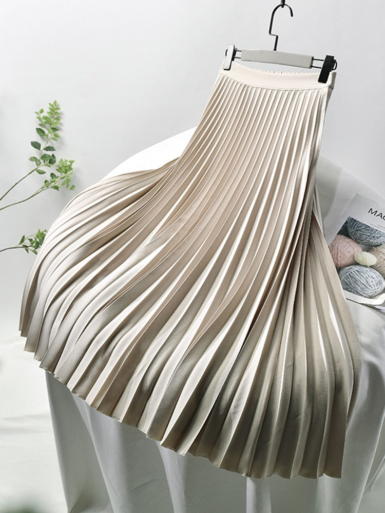 Women's High-Waisted Pleated Midi Skirt