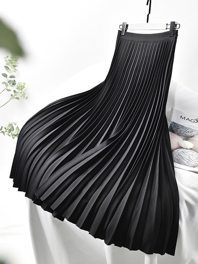 Women's High-Waisted Pleated Midi Skirt Image