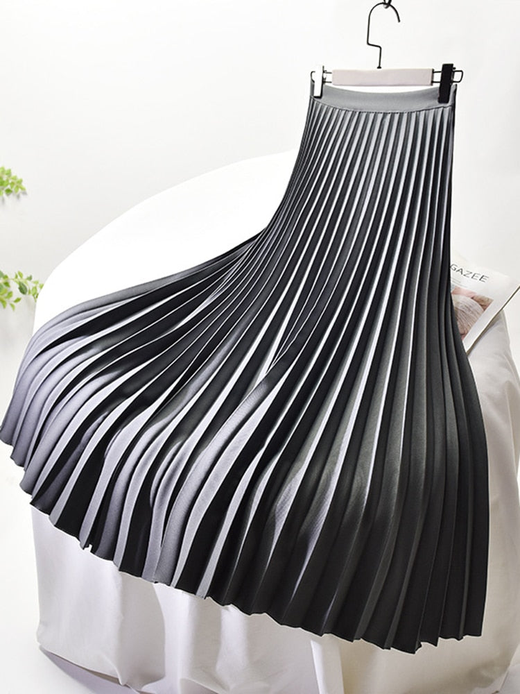 Women's High-Waisted Pleated Midi Skirt