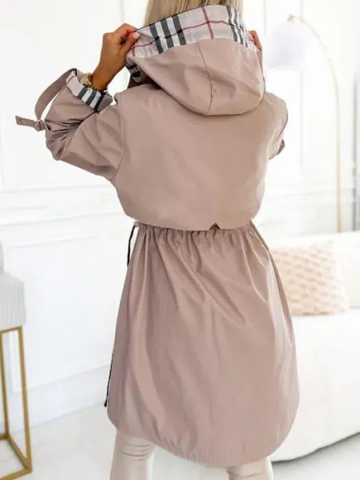 Waterproof Hooded Zip Coat with Check Lining