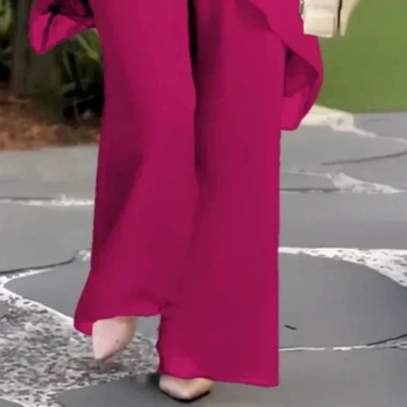 Wedding Guest Trouser Set, Layered Chiffon-Style Top