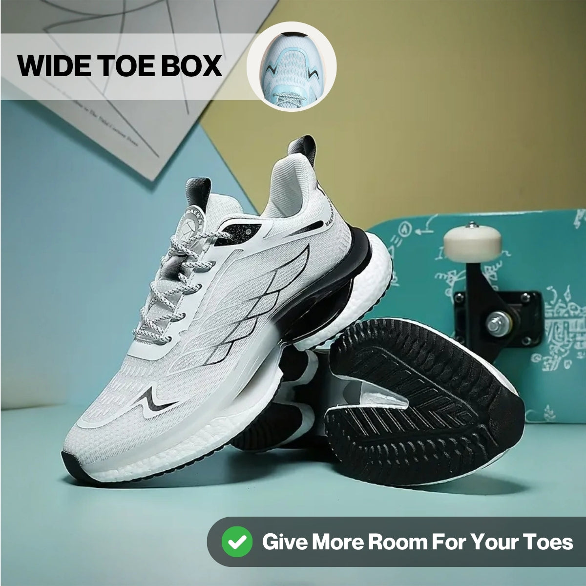 Wide Toe Box Walking Trainers, Cloud Cushioned Sole