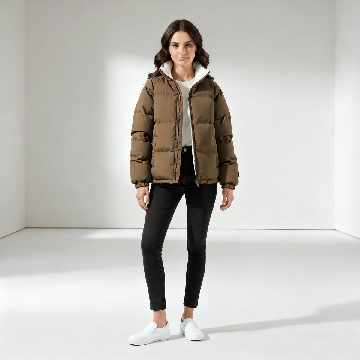 Women's Hooded Puffer Jacket with Fleece Lining Image