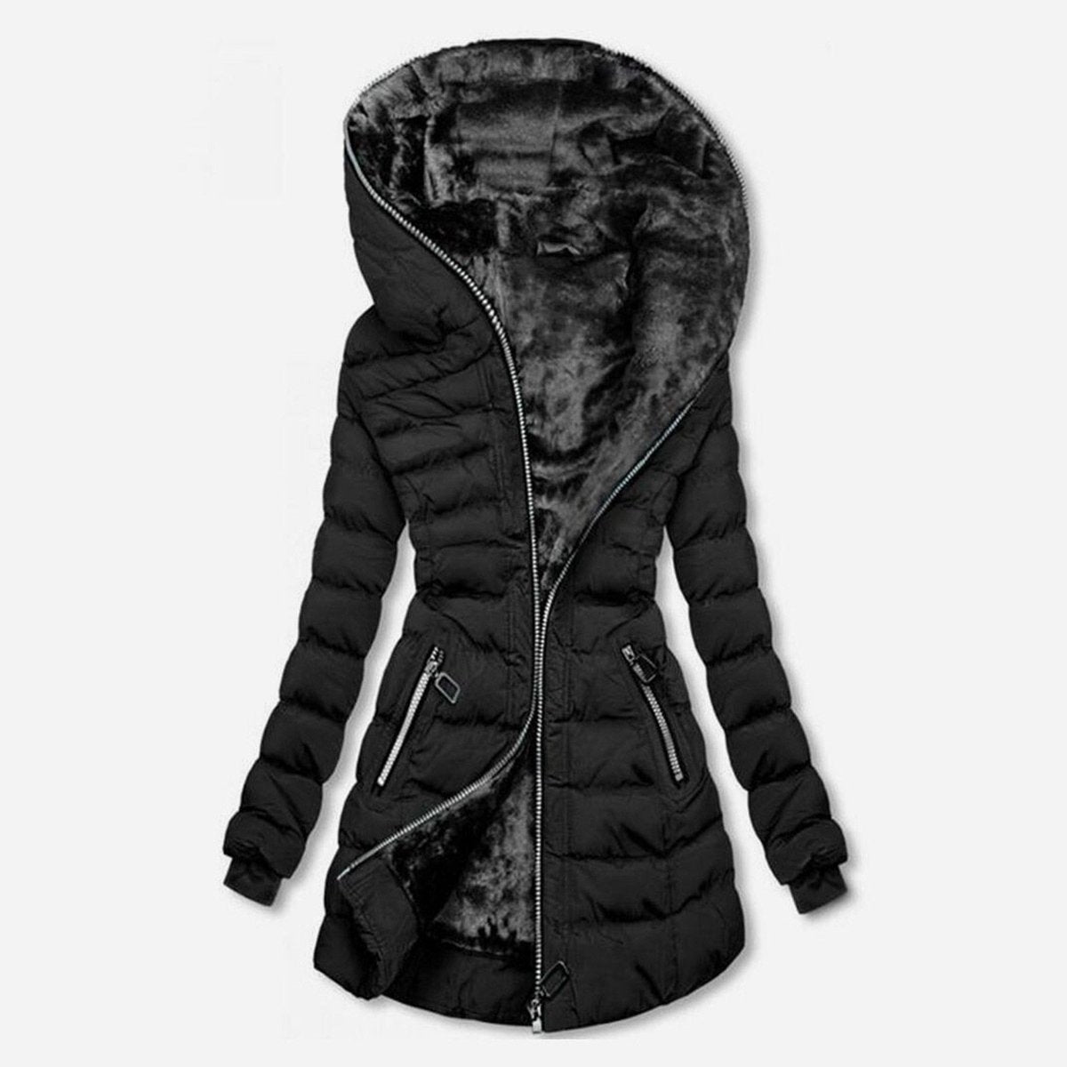 Women's Quilted Winter Coat with Fleece Lining Zip Front