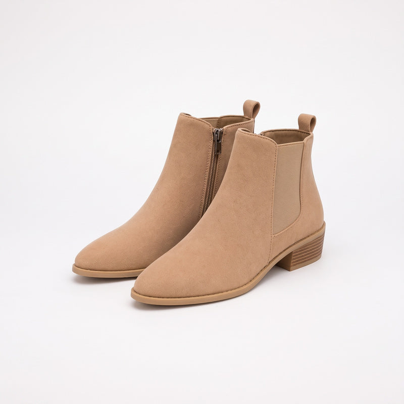 Women's Pointed Toe Chelsea Ankle Boots Low Block Heel