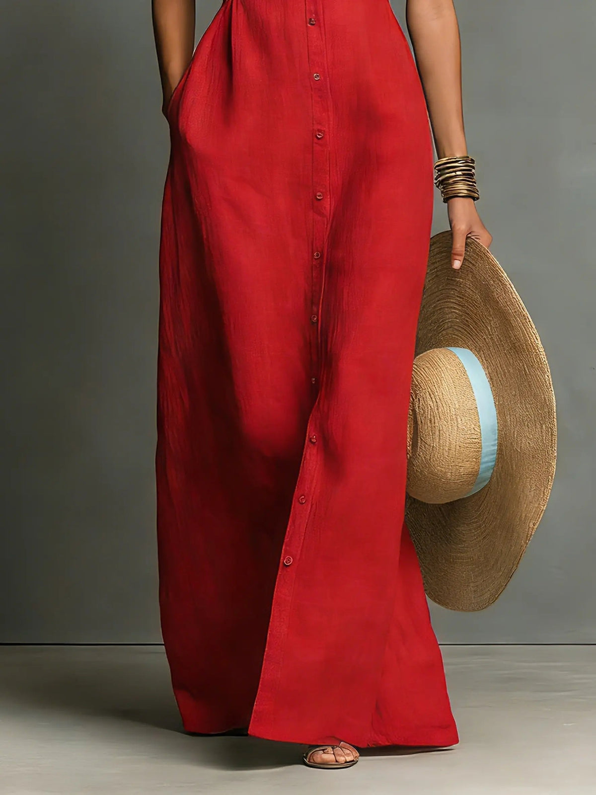 Penelope | Women's Sleeveless Collared Linen Button-Front Maxi Dress Image