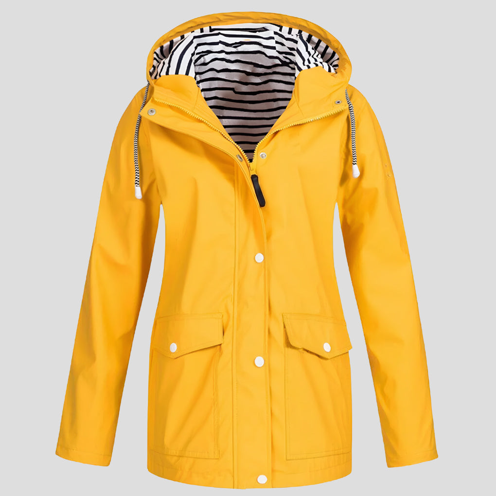 Women's Waterproof Hooded Raincoat with Zip Closure