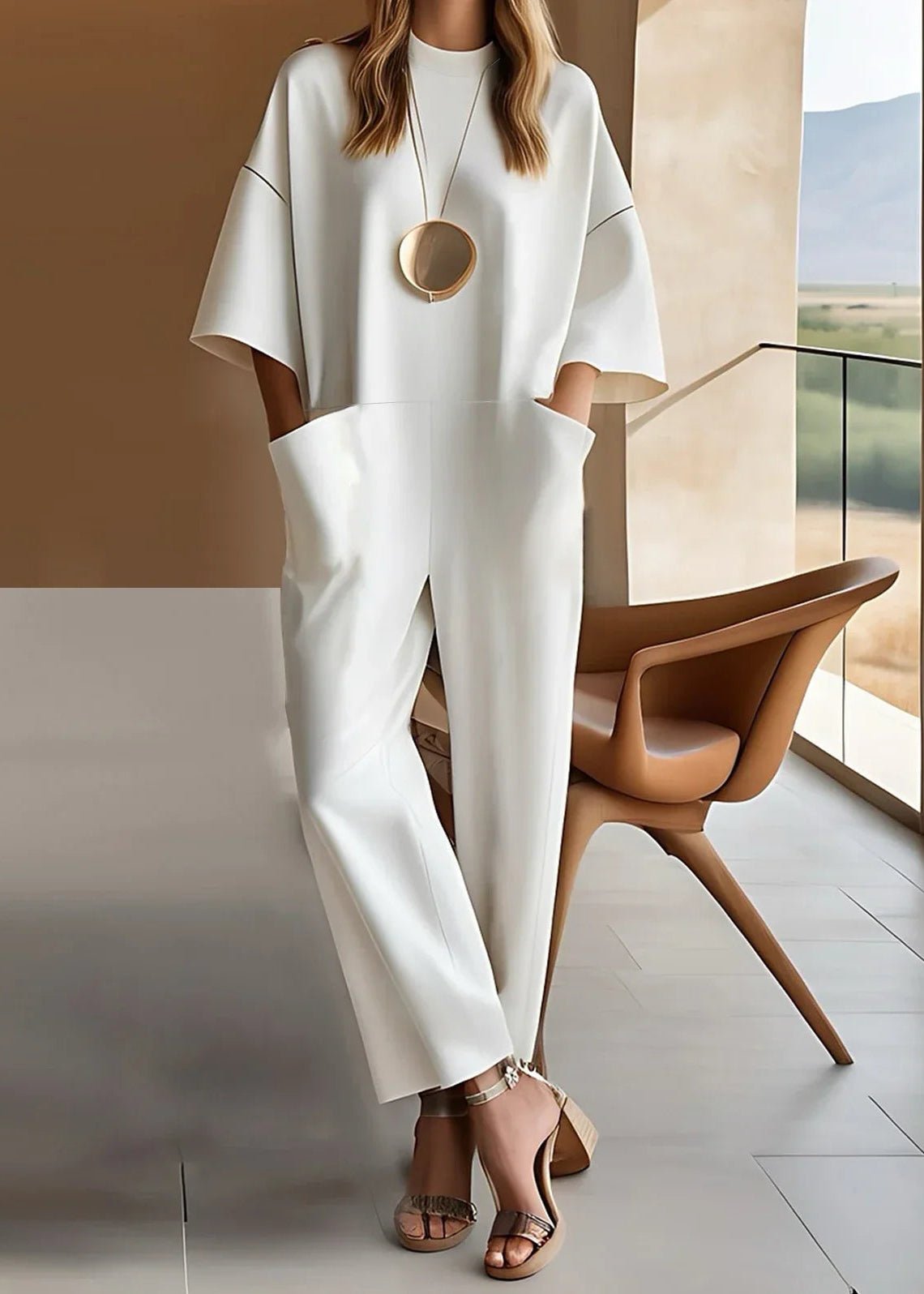 Grace | Women's Wide Leg Jumpsuit Short Sleeve Crew Neck Image